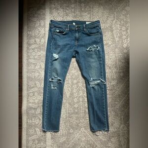 Anthropologie Rag and Bone Distressed cropped Blue Jeans